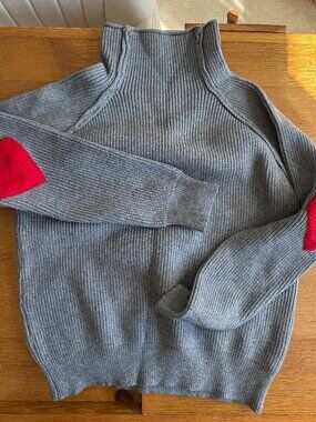 Chicwish Gray Ribbed Cold Shoulder Sweater Red Heart Elbow Patches